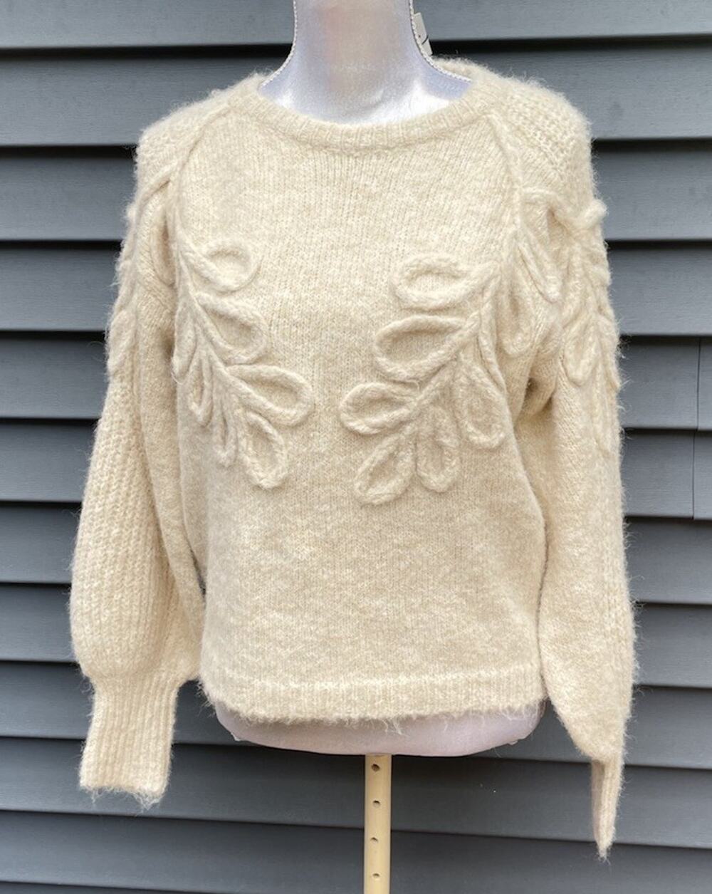 NWT Strut & Bolt Women Ecru Pullover Sweater, With Decorative Cable Knit, Sz Med